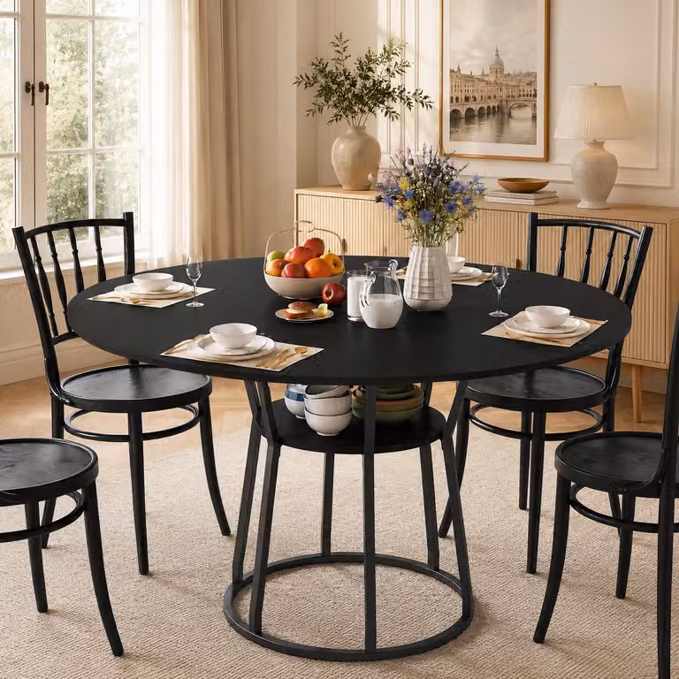 Tavolo da pranzo INONEFT, 120x75 cm, per 6 persone, tavolo da pranzo componibile con 4 piani, tavolo da cucina con ripiano aperto e gambe regolabili