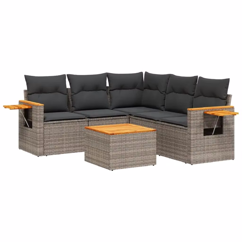 Set Divano da Giardino vidaXL 6 pz in Polyrattan Grigio con Cuscini e Tavolino da Caffè – 2