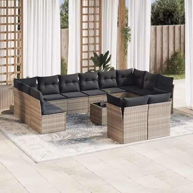 Set di divani da giardino VIDAXL a forma di U in polyrattan grigio chiaro con 13 pezzi e cuscini inclusi