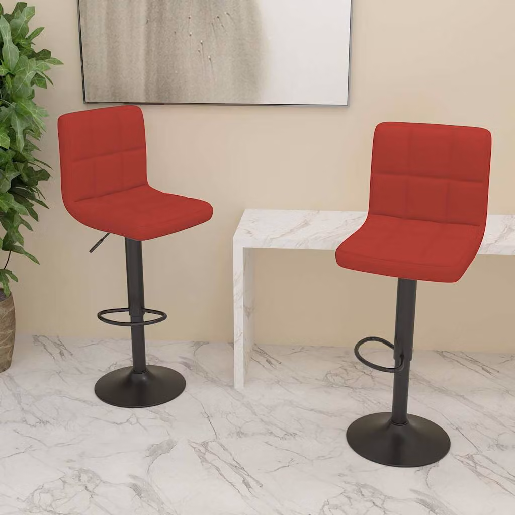Set di 2 sgabelli da bar vidaXL in tessuto rosso con base girevole a 360 gradi e struttura in metallo e plastica – 1