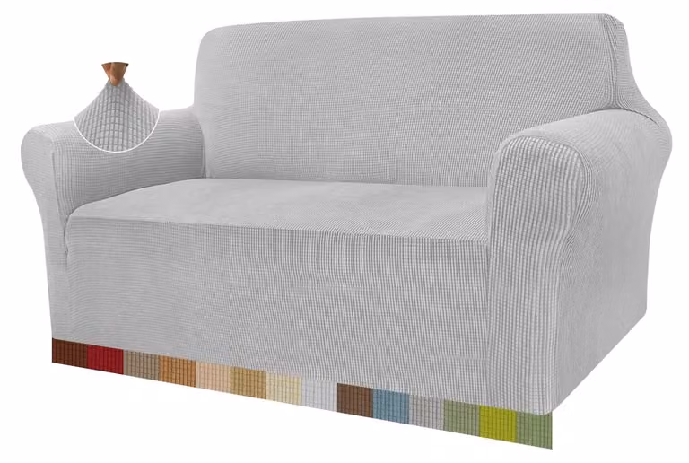 Copertura elastica per divano, adatta a divani a due posti, color grigio argento