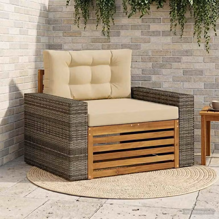 Divano centrale da esterno vidaXL in legno di acacia con struttura in legno massiccio e tessuto beige e marrone