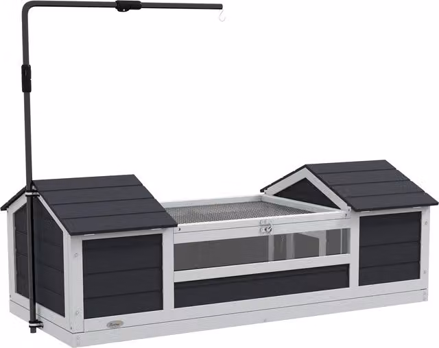 PawHut Casa per tartarughe terrestri all'aperto in legno massiccio grigio, set da 2 pezzi con supporto per lampada regolabile, L 120 cm x P 56,5 cm x H 43 cm