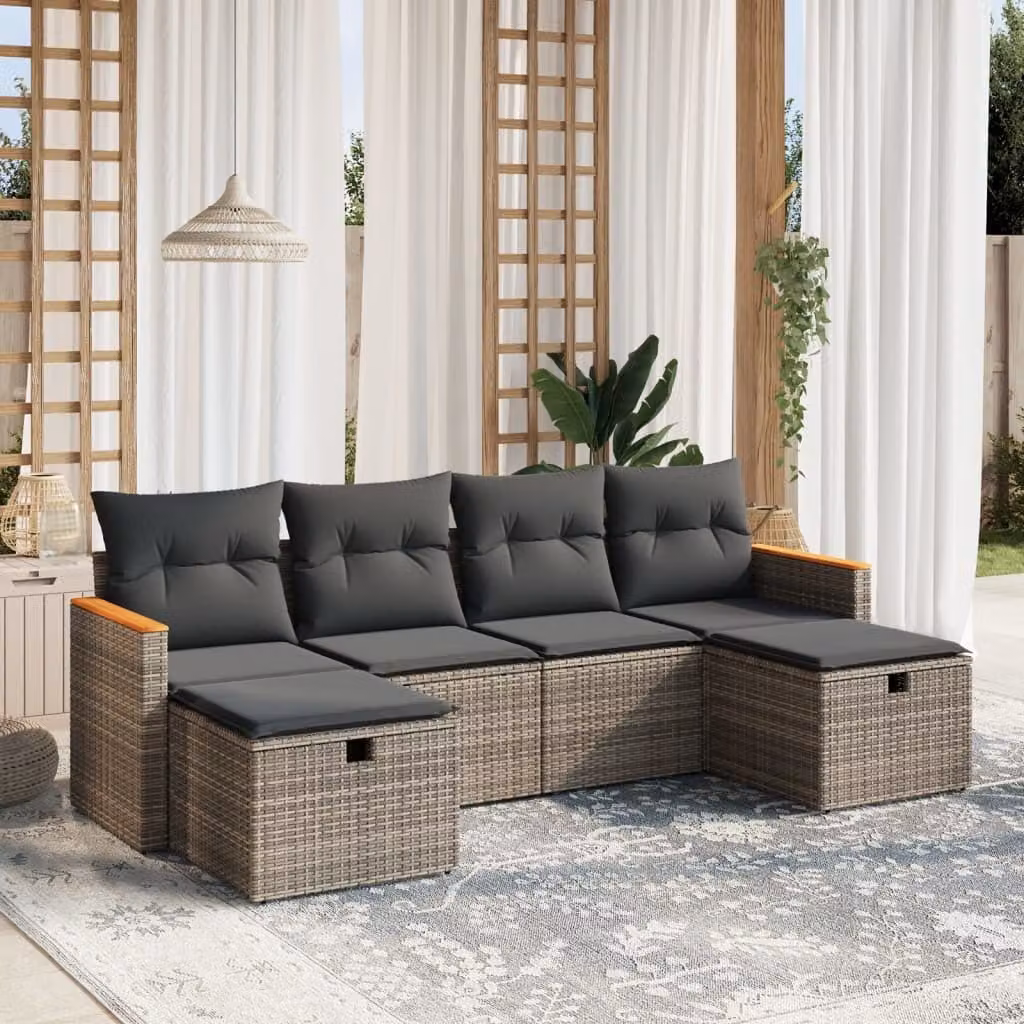 Maison Exclusive - Set da giardino 6 pezzi con cuscini Grigio Poly Rattan