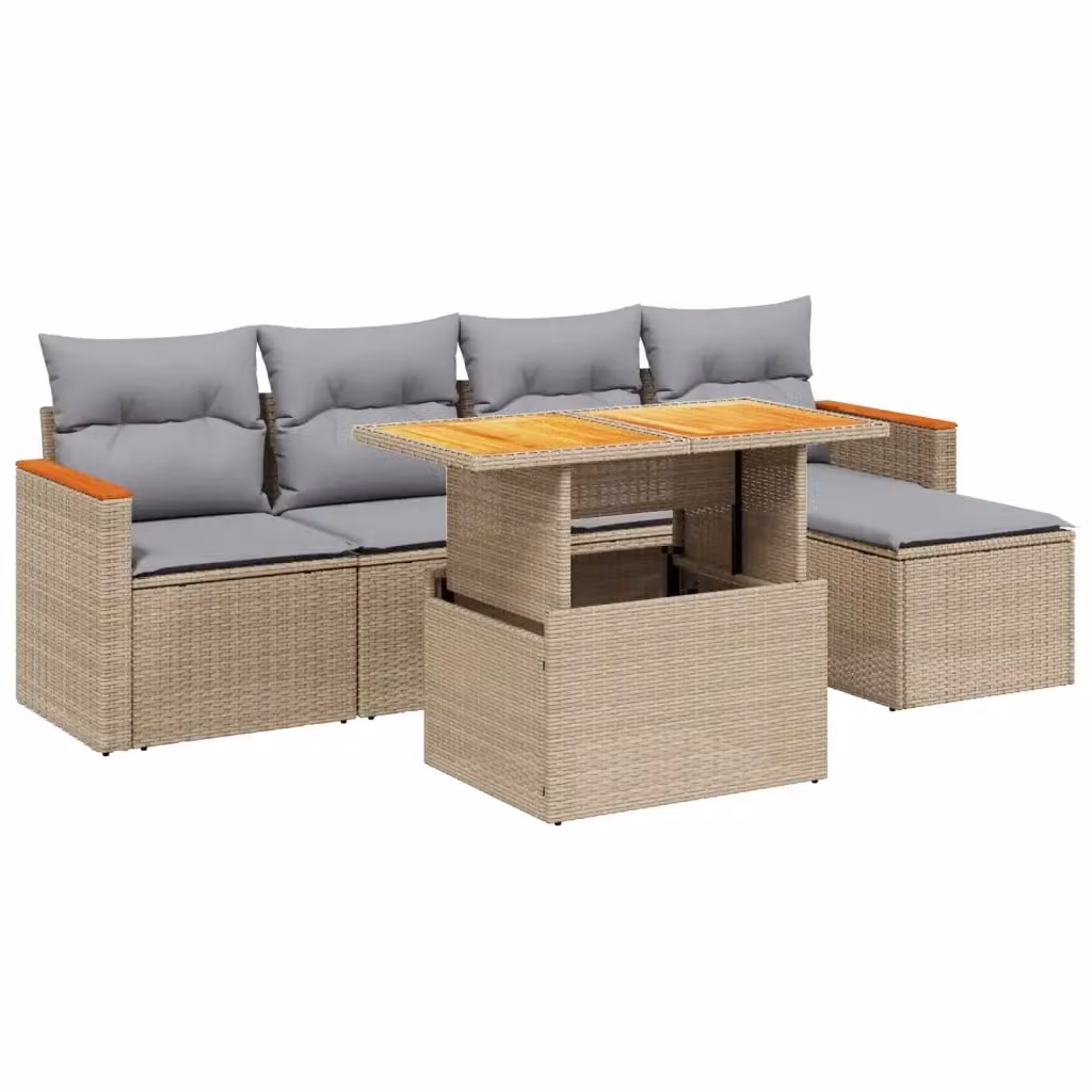 vidaXL Set Divano da Giardino a L 6 pz in Polyrattan con Cuscini Beige e Tavolino da Caffè – 2