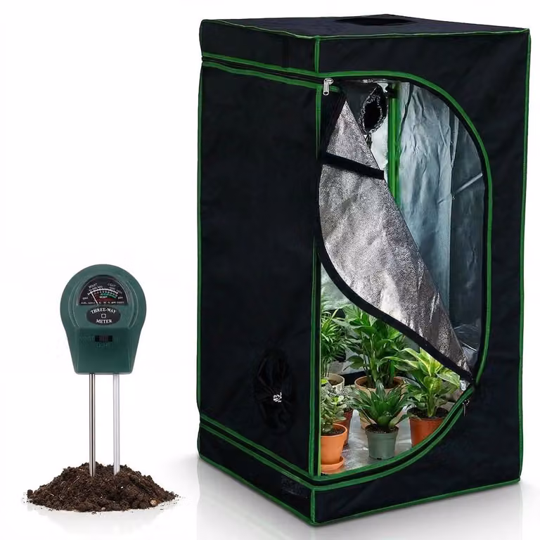 Serra Mucola incl. misuratore di umidità 3 in 1 per piante Growbox tenda per piante da interno tenda per piante da coltivazione camera oscura telaio freddo nero verde - 60x60x180cm
