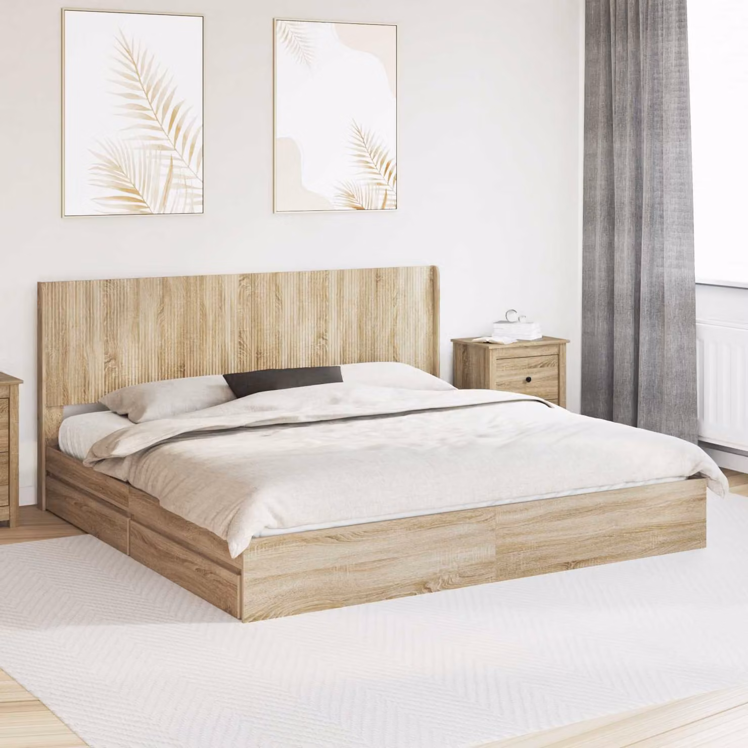 Struttura del letto con stoccaggio e testata vidaXL in legno Rovere Sonoma, L/P/H: 203 x 180 x 186,5 cm