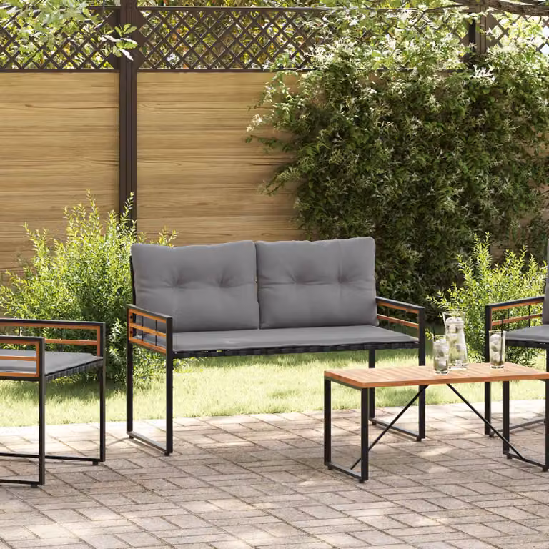 Panchetta moderna vidaXL in legno di acacia e metallo, colore grigio, L 114 x P 55 x H 77 cm