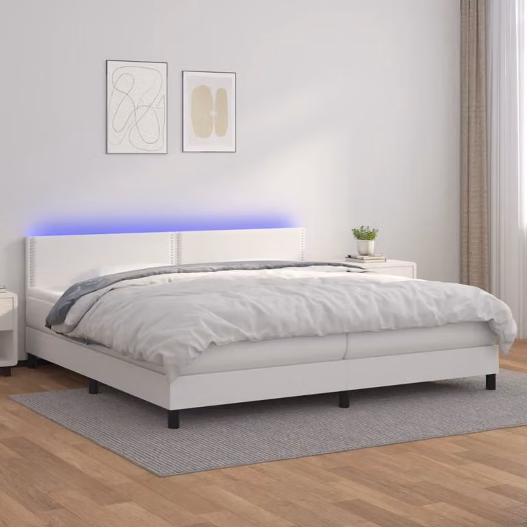 The Living Store Letto a molle con materasso e LED bianco 200x200 cm in ecopelle