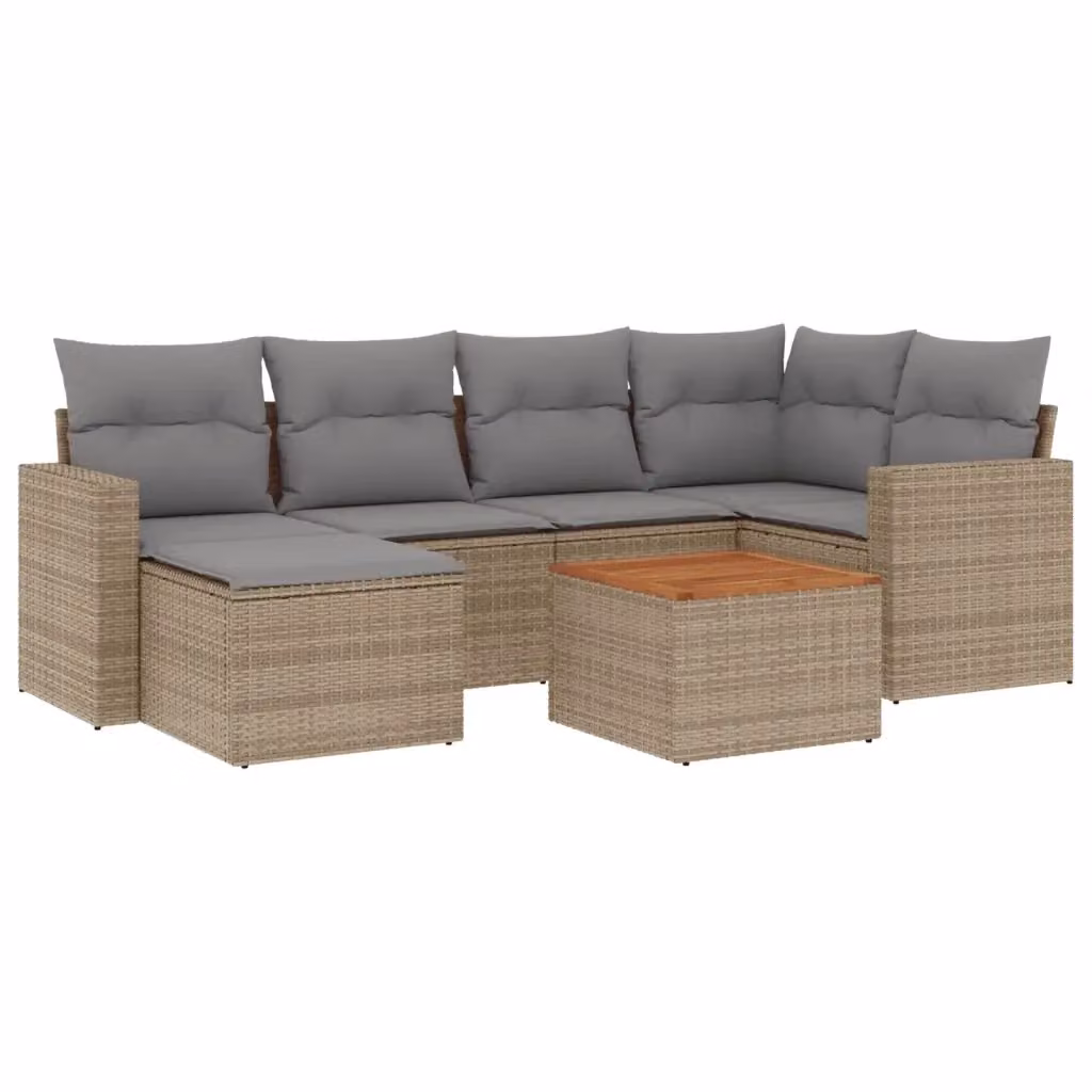 vidaXL Set Divano da Giardino a L 7 pz in Polyrattan con Cuscini Beige e Grigio – 2