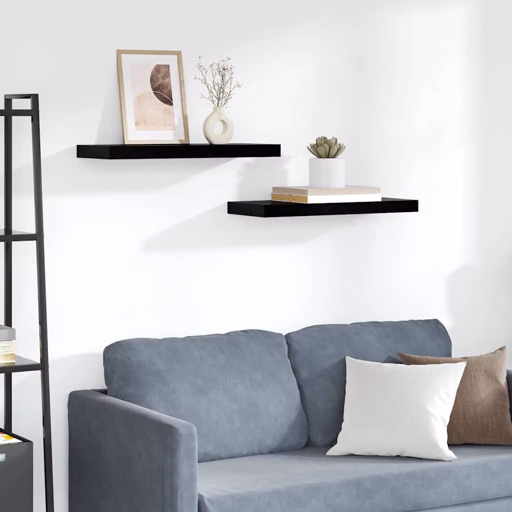 Set di 2 scaffali a parete vidaXL in MDF nero lucido L 60 cm x P 23,5 cm x H 3,8 cm