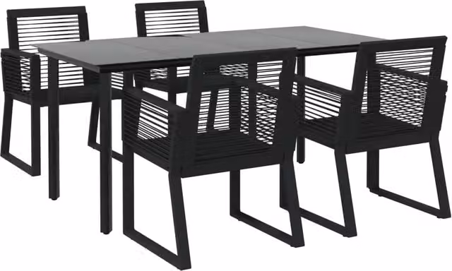 Set da pranzo da giardino Outsunny in rattan e metallo nero con piano in vetro, 5 pezzi