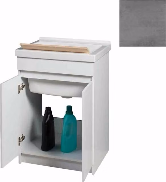 Mobile Lavatoio in Ceramica 2 Ante con Strofinatoio in Legno Massello 60x50x86A cm Grigio Cemento