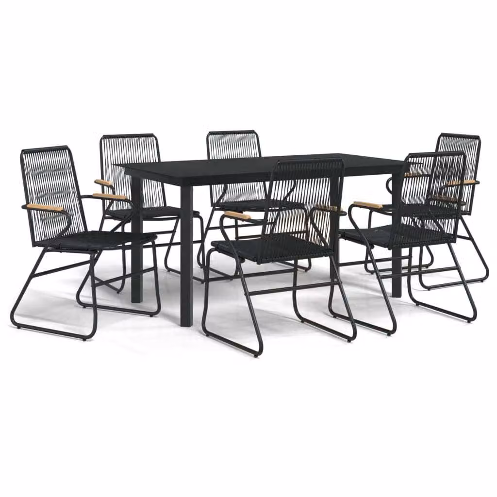 Set da Pranzo da Giardino 7 pz Nero in Rattan PVC