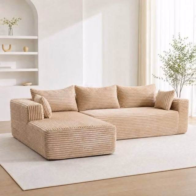 Divano componibile 279.0x179.0x83.0 cm a L in velluto a coste beige