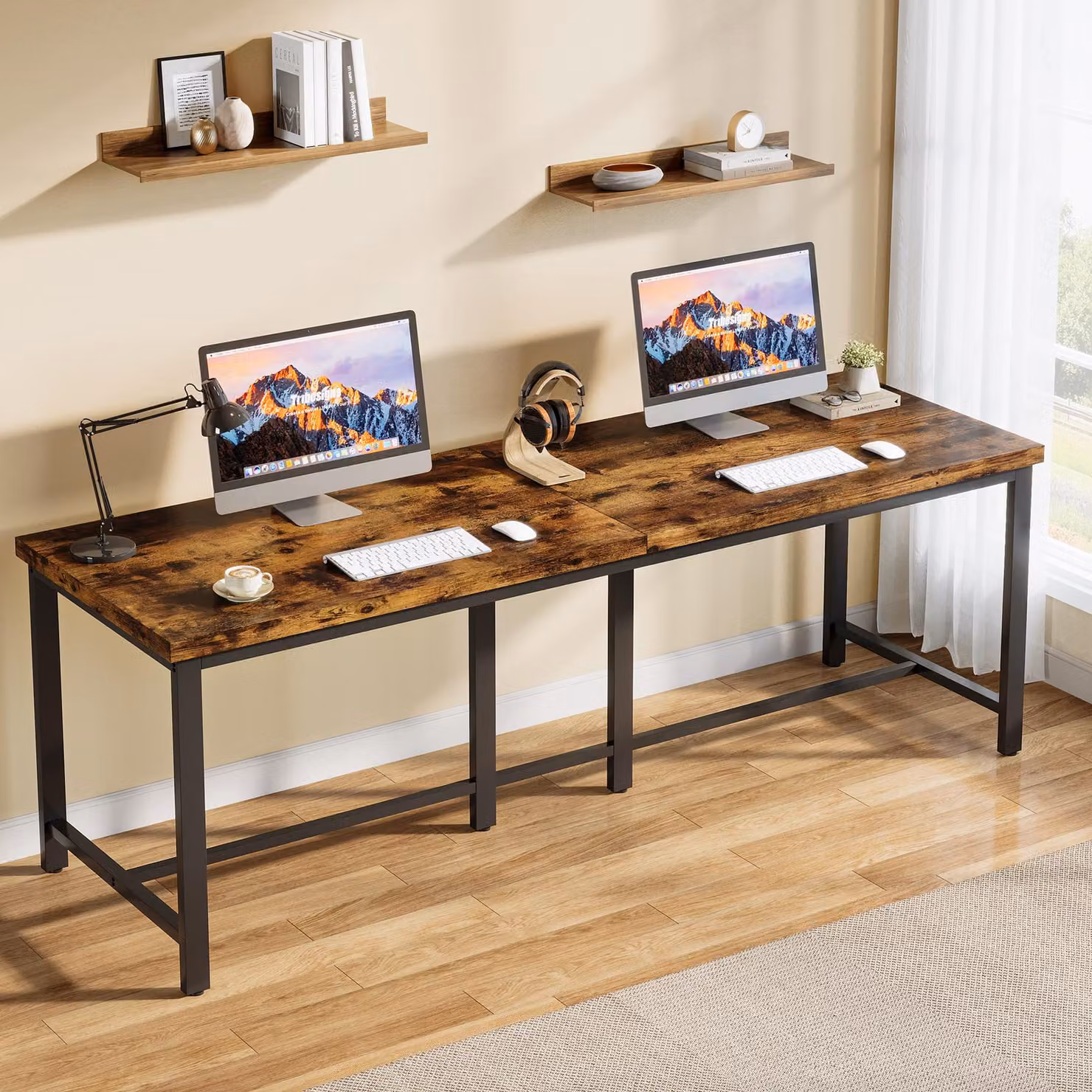 Scrivania per computer - Legno noce scuro - 200x60 cm
