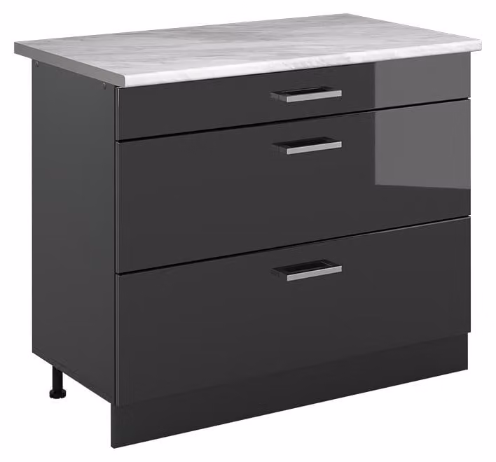 Mobiletto base per cucina Vicco R-Line Antracite lucido/Antracite 100 cm piano di lavoro Marmo, Model 71546