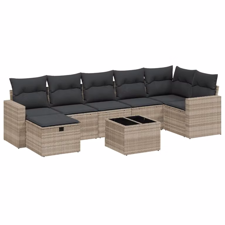 Set Divano da Giardino 8pz con Cuscini Grigio Chiaro Polyrattan