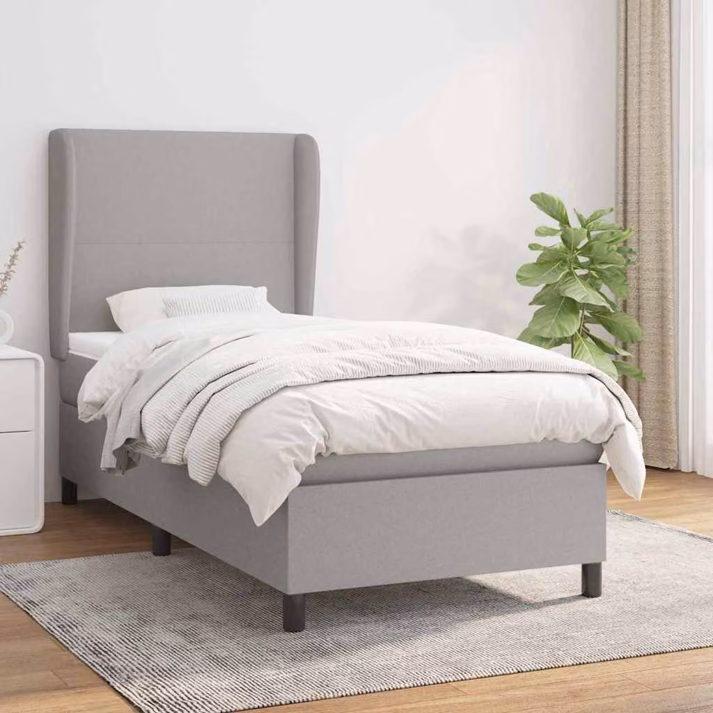 vidaXL Giroletto a Molle con Materasso Ibrido in Tessuto Grigio e Bianco L/P/H: 200 x 80 x 33 cm