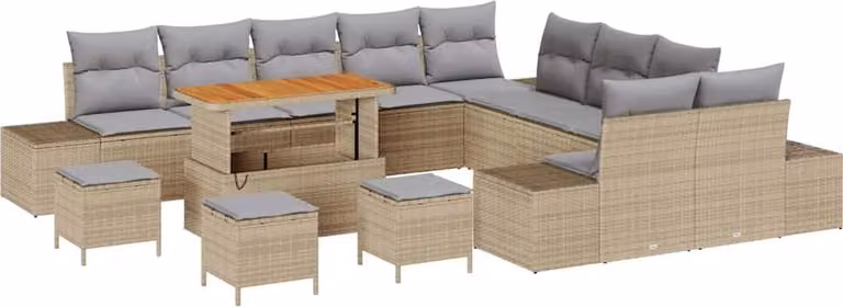 Set Divano da Giardino con cuscino 14 pcs Beige polyrattan