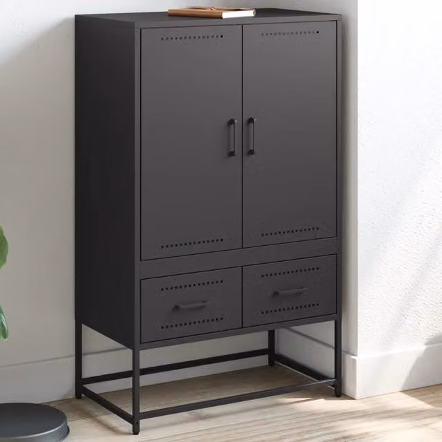 Credenza moderna in metallo nera vidaXL L: 68 cm, P: 39 cm, H: 111,5 cm