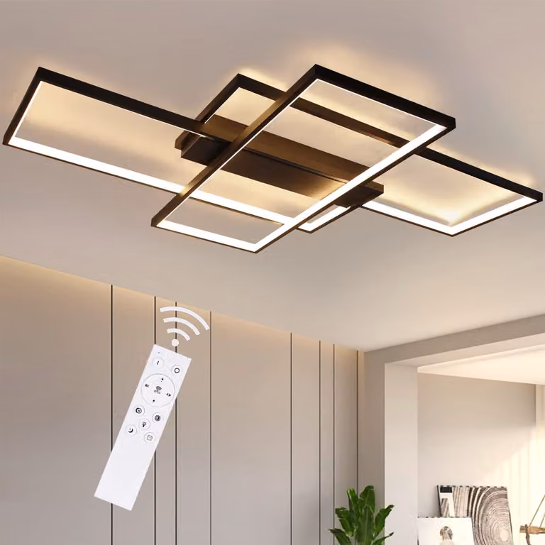ZMH LED Plafoniera Dimmerabile Lampada da soffitto moderna Lampada da soggiorno nera 88W Lampada da parete geometrica Illuminazione da soffitto multifunzionale per camera da letto