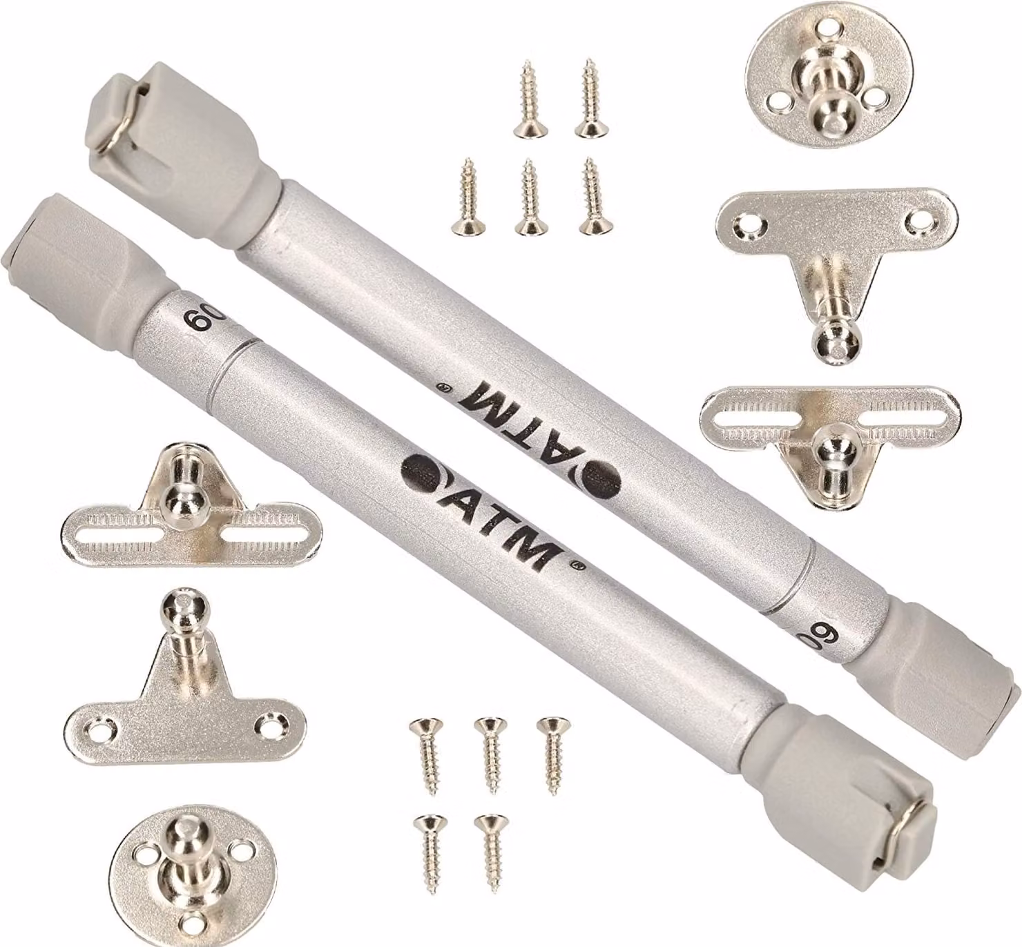 KOTARBAU® Set di 2 puntelli a gas per mobili 60 N molla idraulica Molla a gas Raccordo a ribalta per mobili Molla a gas idraulica Argento