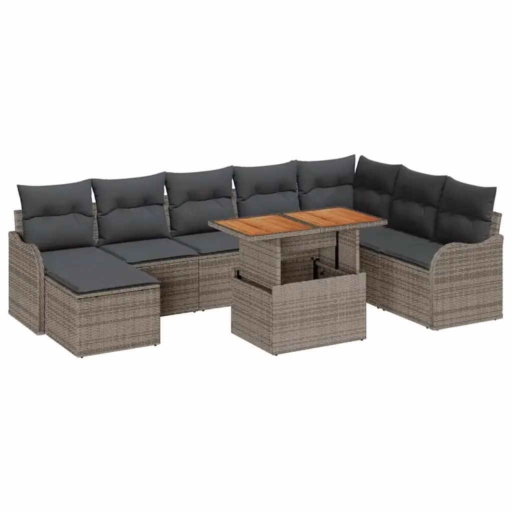 Set Divano da Giardino vidaXL 9 pz in Polyrattan Grigio con Cuscini e Tavolino – 2