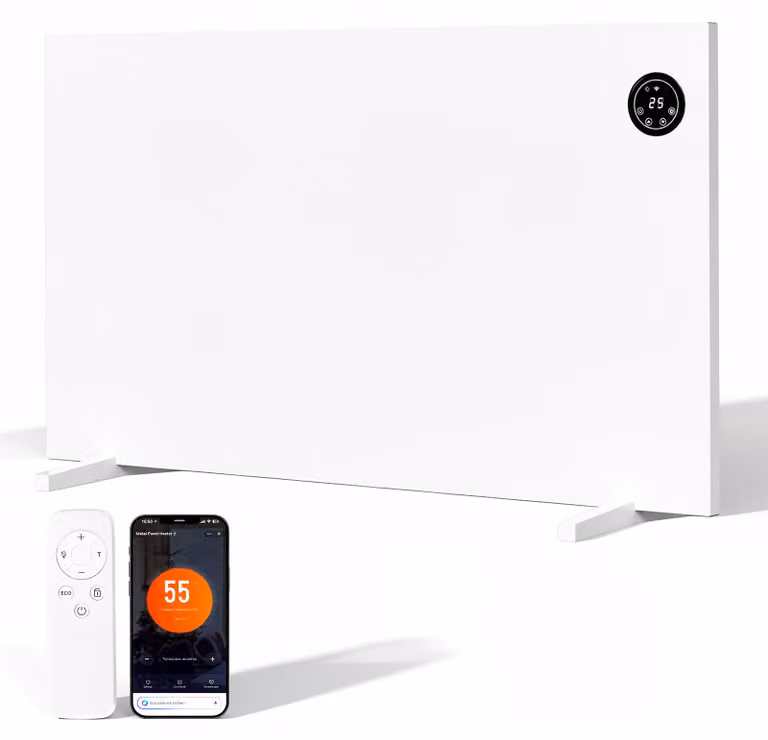 Ikodm, riscaldatore ibrido da 750 W con tecnologia a infrarossi e convezione, dotato di Wi-Fi e controllo touch