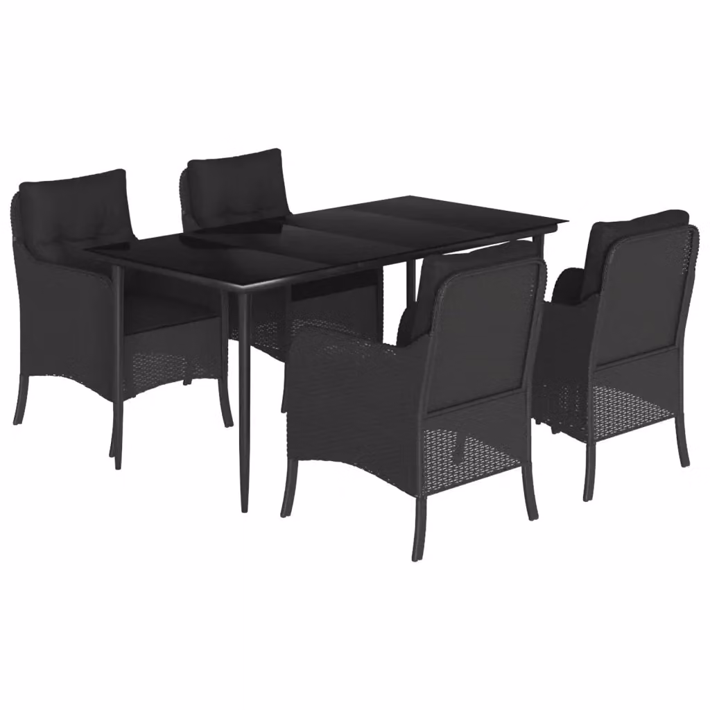 Set da Pranzo da Giardino vidaXL 5 pz in Polyrattan Nero con Piano in Vetro – 2