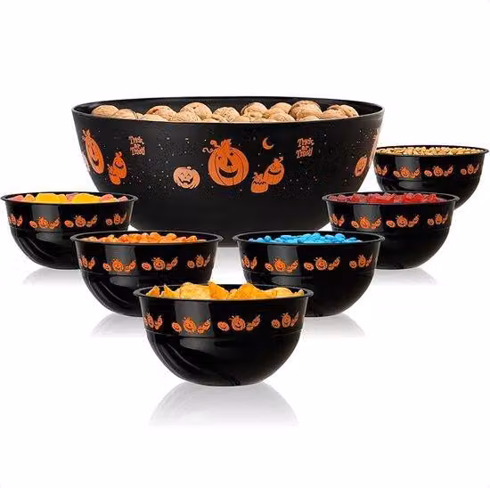 Set di 7 scodelle di Halloween in plastica, formato grande