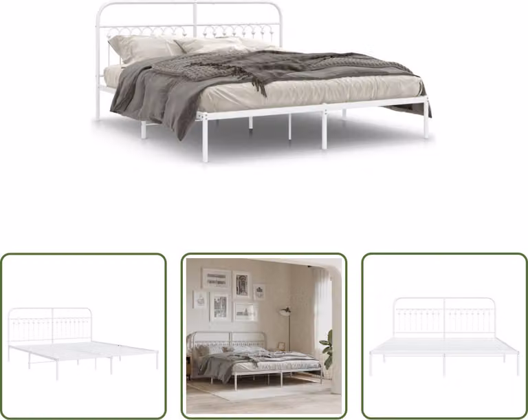 The Living Store Struttura letto con testiera in metallo bianco 183x213 cm