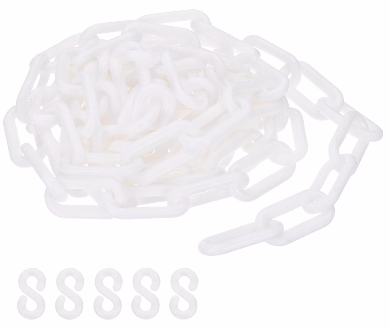 Catena in plastica, lunghezza 3 metri, diametro 8 mm, colore bianco, con 5 ganci, barriera di sicurezza