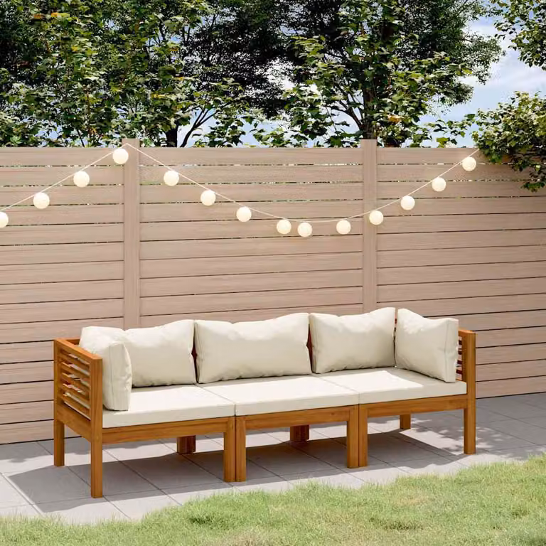 vidaXL Divano da Giardino a 3 Posti a Forma di L in Legno di Acacia con Cuscini Beige