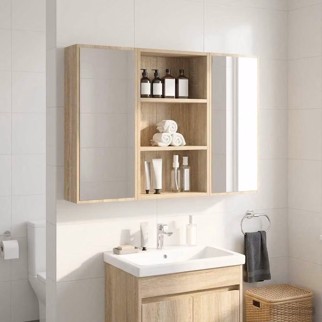 Armadio da bagno a muro vidaXL in Rovere Sonoma, moderno con ripiani interni e ante a battente, Marrone, L: 40 cm, P: 16 cm, H: 62,5 cm