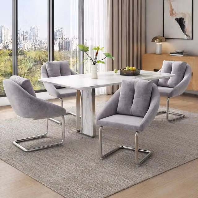 Set di 4 sedie da pranzo Mivray in velluto grigio con struttura in metallo per soggiorno, camera da letto e ufficio domestico
