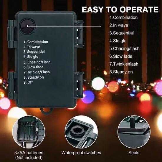 Catena luminosa LED Ibenzoa® da 5 metri – 50 LED colorati, alimentata a batteria (3 batterie AA, non incluse), 8 modalità di illuminazione, flessibile e impermeabile, ideale per decorazioni interne ed esterne