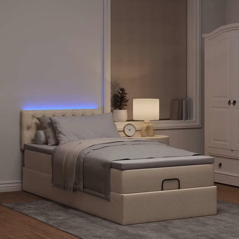 Maison Exclusive - Letto ottomano con materasso e LED color crema 90x200 cm tessuto
