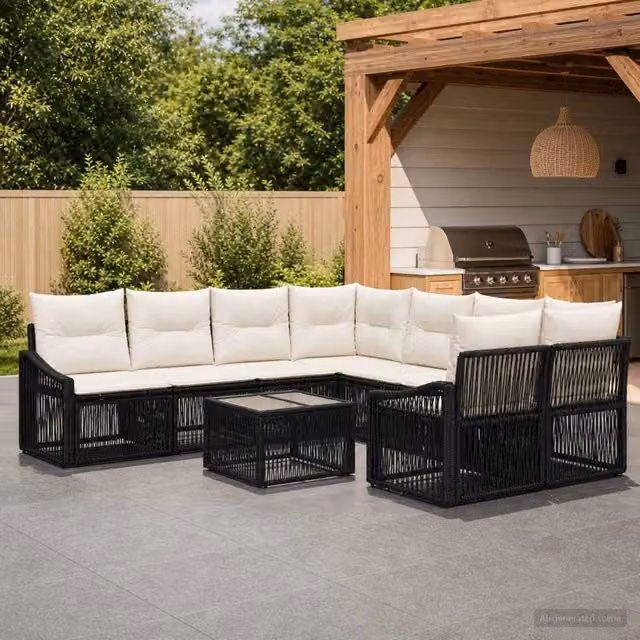 Set Divano da Giardino 9 pz Nero polyrattan 3435952