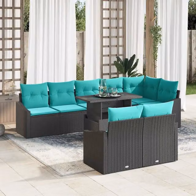 Set Divano da Giardino 9 pz Nero e Blu polyrattan 3349032