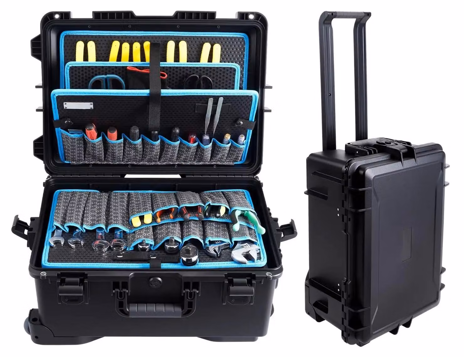 Valigetta per attrezzi - Carrello vuoto per attrezzi, su ruote - Maniglia telescopica - Impermeabile - Plastica - Nero