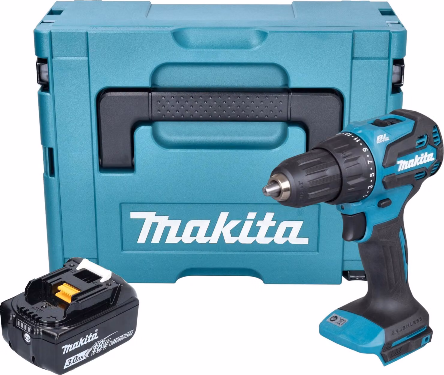 Makita DHP 490 F1J Avvitatore a percussione a batteria 18 V 65 Nm Brushless + 1x batteria 3,0 Ah + Makpac - senza caricabatteria