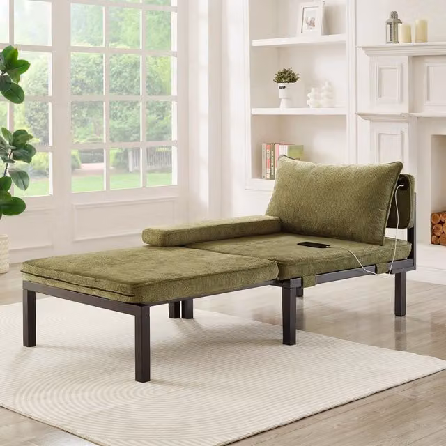 Divano Letto Singolo Pieghevole con Cuscino e Porte USB ¨C MINIMAL ¨C Verde