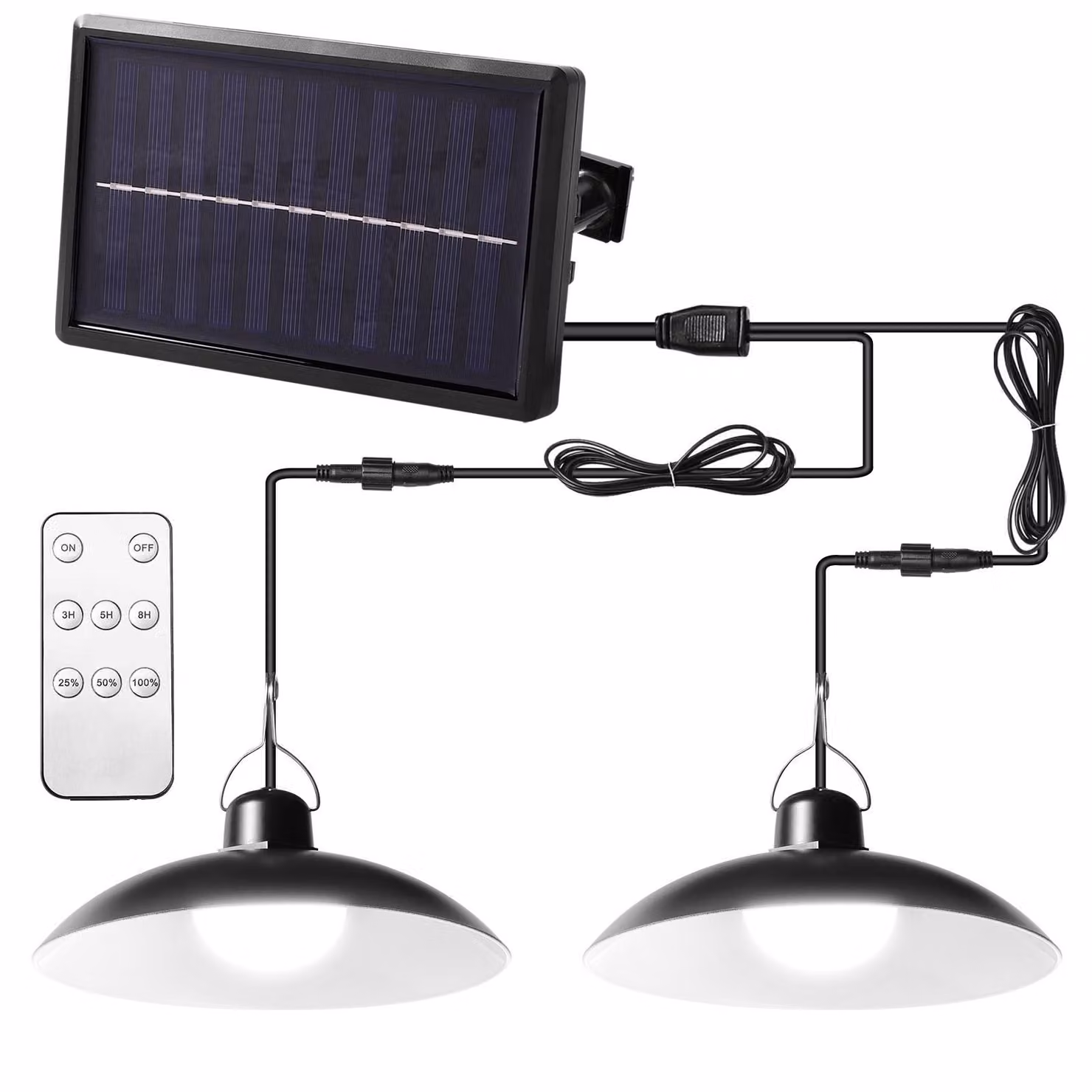 Lampada solare da esterno, lampada a sospensione solare con telecomando, lampada a sospensione LED da esterno per giardino con 2 luci, colore della luce: bianco
