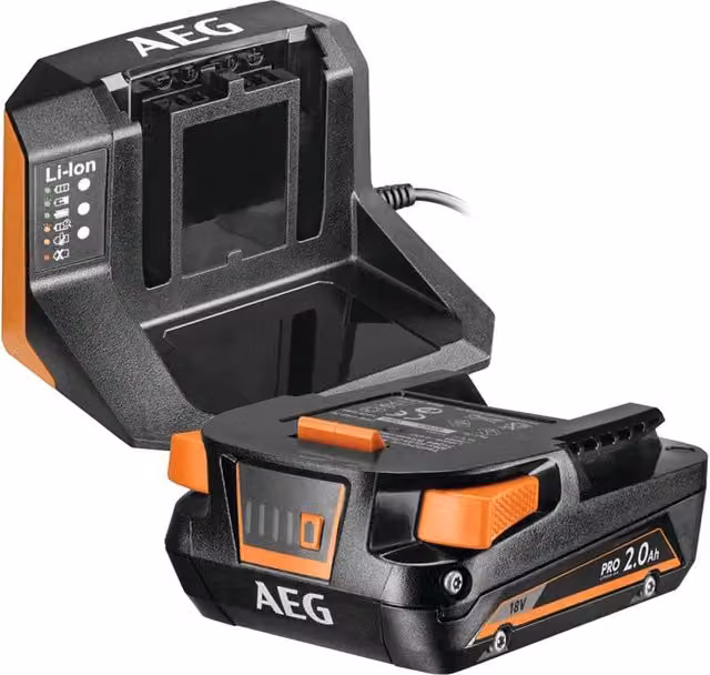Kit AEG con caricabatterie e batteria 18V da 2.0Ah colore nero