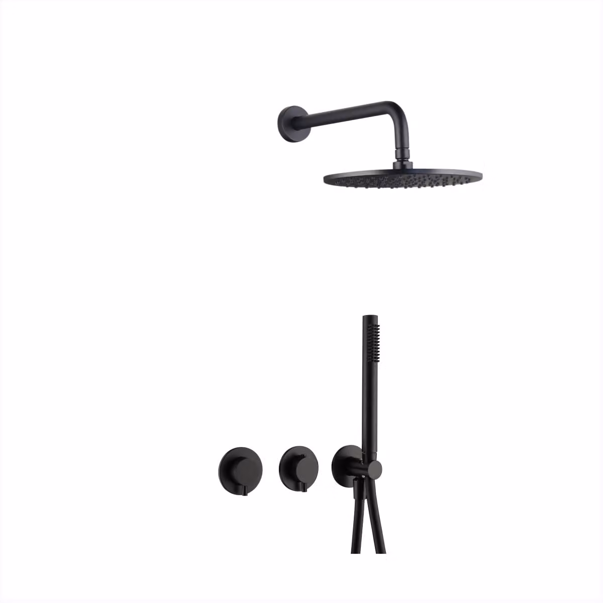 Sistema doccia da incasso BB Rain con termostato e deviatore, doccetta e flessibile + braccio doccia e soffione Rain, nero opaco