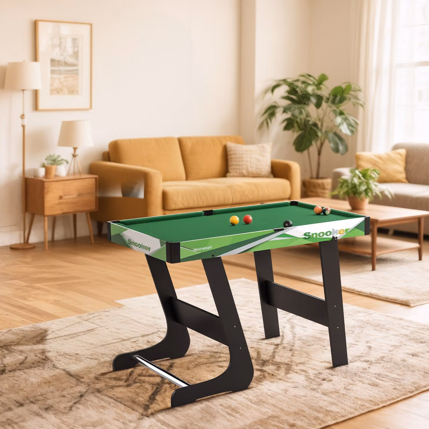 SPORTNOW Tavolo da Biliardo Pieghevole Verde con Stecche, Palle e Triangolo, L: 104 cm, P: 55.5 cm, H: 68 cm – 2