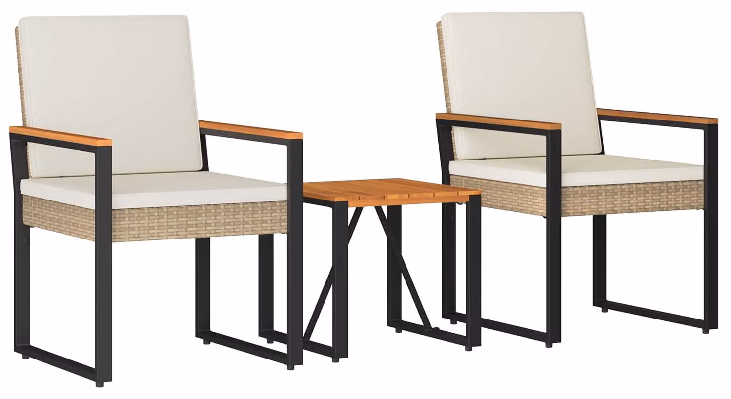 Set Mobili da Esterno 3 pcs Beige e Bianco Crema polyrattan