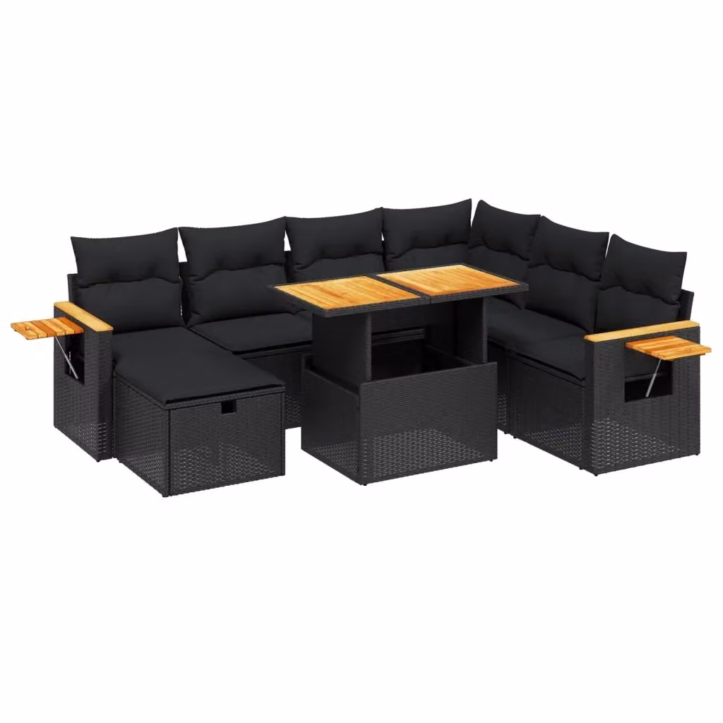 vidaXL Set Divani da Giardino 8 pz in Polyrattan Nero con Cuscini e Tavolino da Esterno – 2