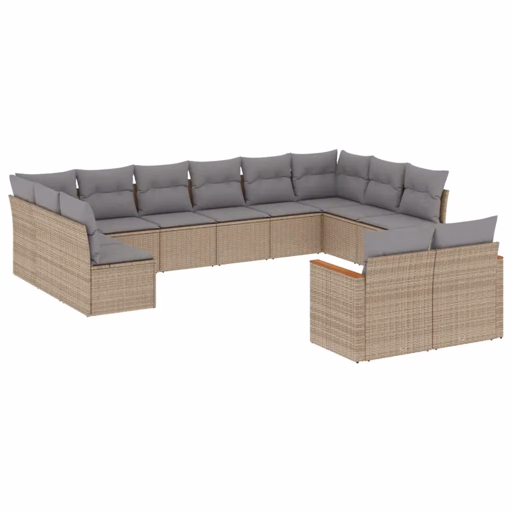Set Divano da Giardino vidaXL 12 pz a forma a U in Polyrattan con Cuscini Beige e Grigio e Struttura in Acciaio – 2